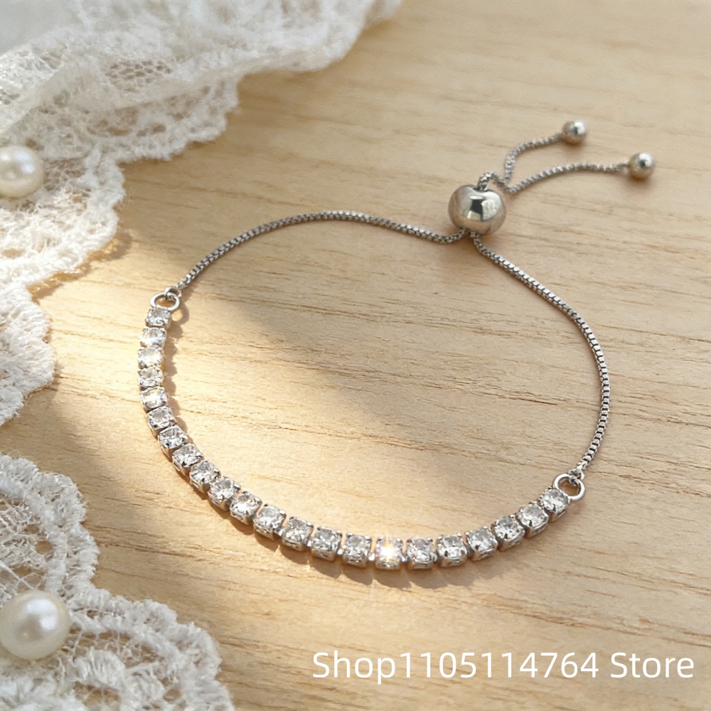 Tennis Bracelet Cubic - Pulsera de tenis ajustable de plata